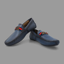 Load image into Gallery viewer, Two Tone FHS Golden Buckled Moccasins-Navy