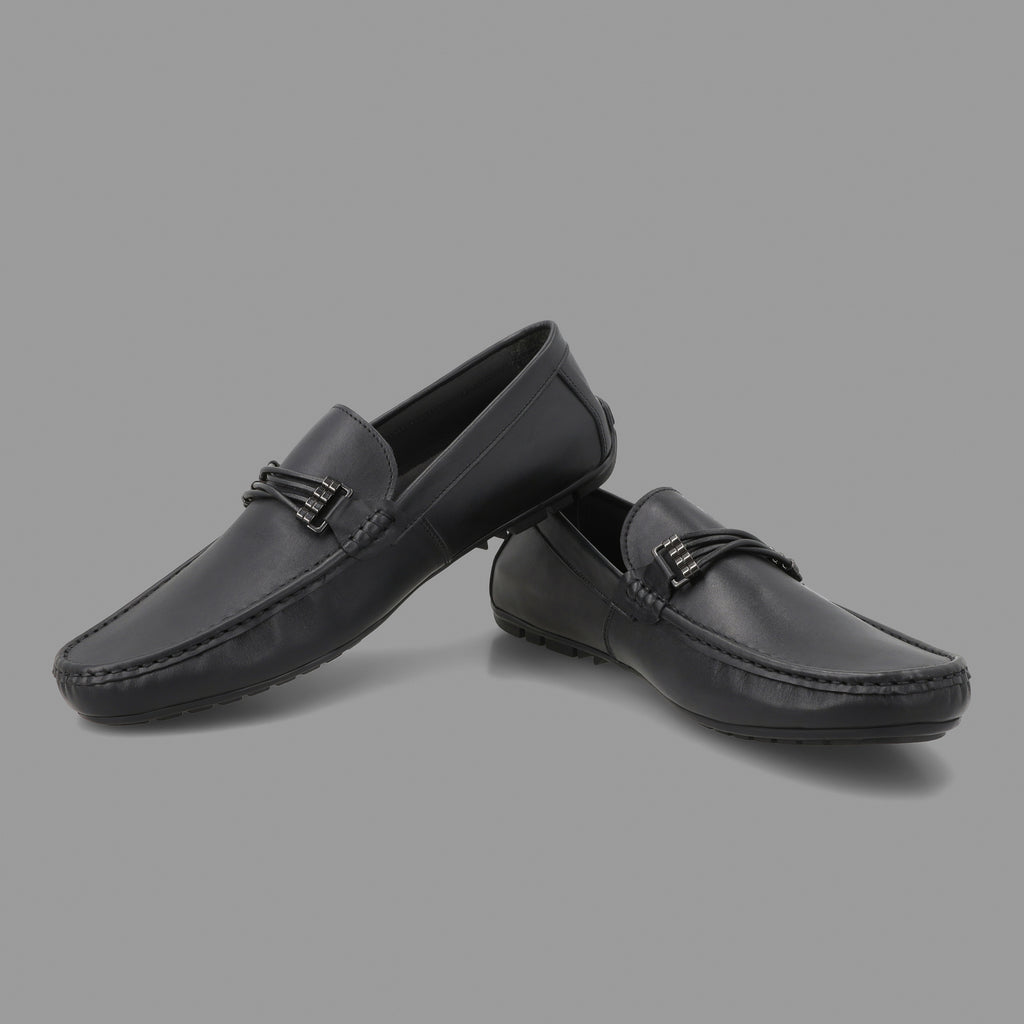 Metallic Cross-Buckled Mocassins-Black