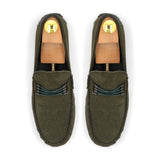 Cross-Buckled Suede Moccasins - Olive