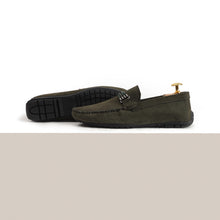 Load image into Gallery viewer, Cross-Buckled Suede Moccasins - Olive