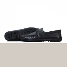 Load image into Gallery viewer, Metallic Silver Buckled Moccasisns - Black