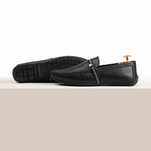 Load image into Gallery viewer, FHS Logo &amp; Strip Moccasins - Black