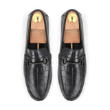 Crocodile Textured Moccasins - Black