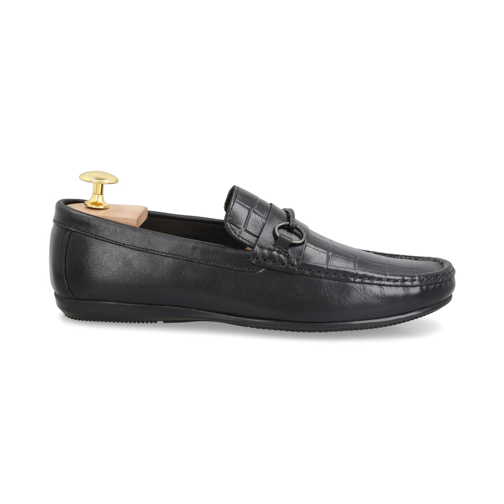 Crocodile Textured Moccasins - Black