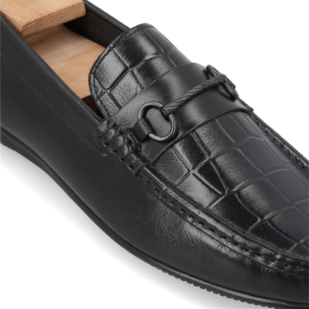 Crocodile Textured Moccasins - Black