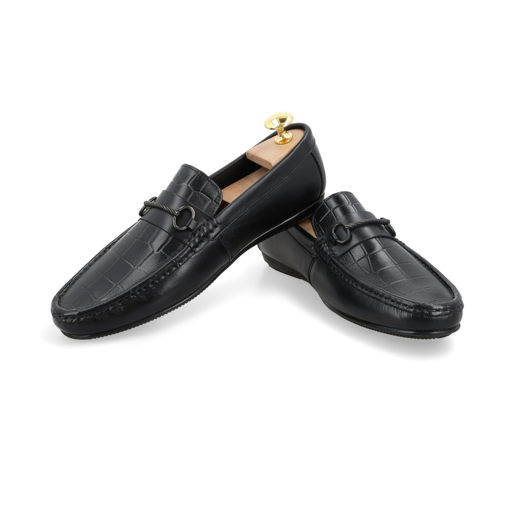 Crocodile Textured Moccasins - Black