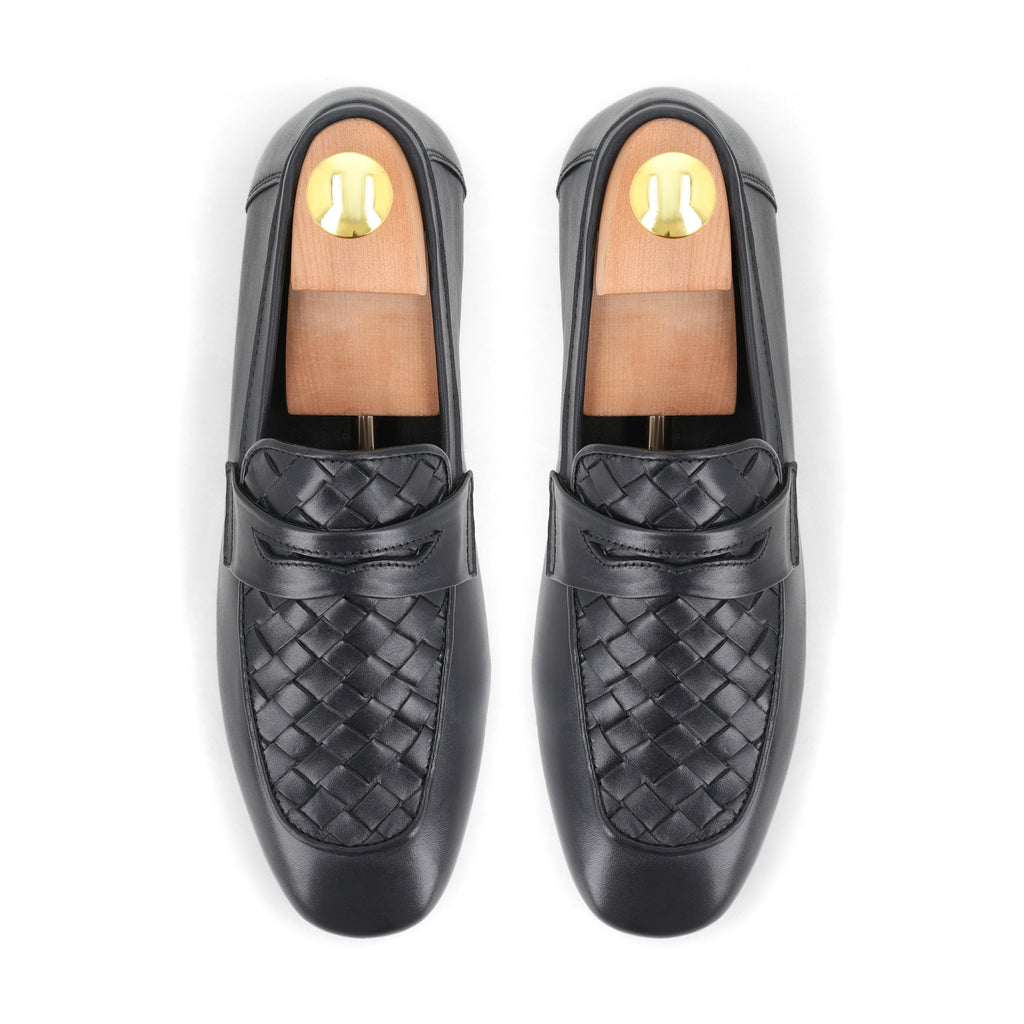 Weaved Patterned Loafers - Black