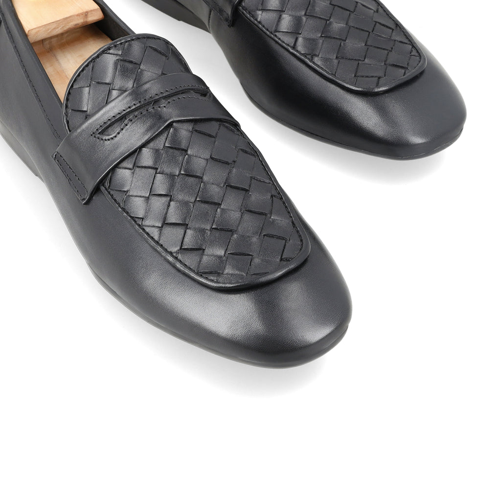 Weaved Patterned Loafers - Black