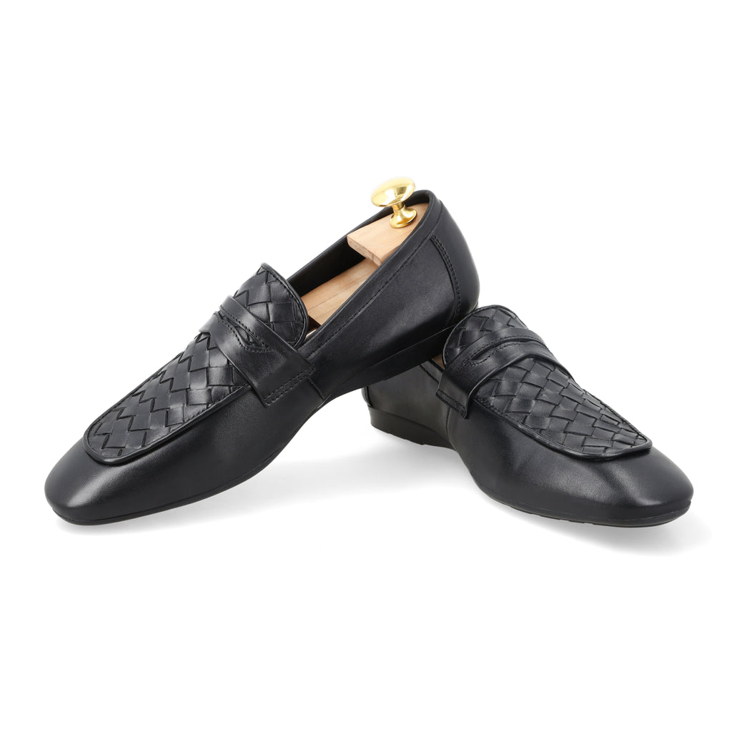 Weaved Patterned Loafers - Black