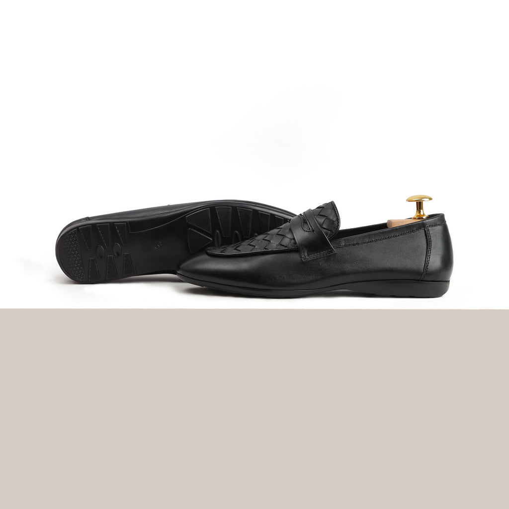 Weaved Patterned Loafers - Black