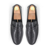 Croc-Embossed Moccasins - Black