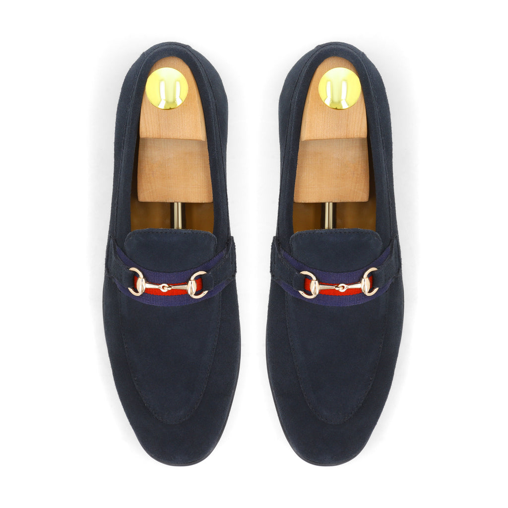 Suede Strapped Loafers - Navy