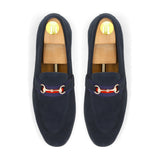 Suede Strapped Loafers - Navy