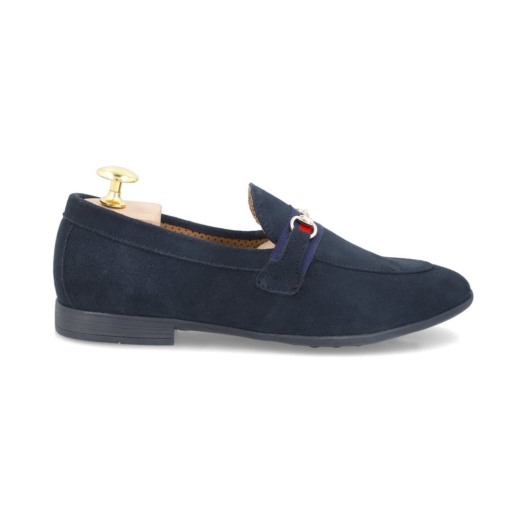 Suede Strapped Loafers - Navy