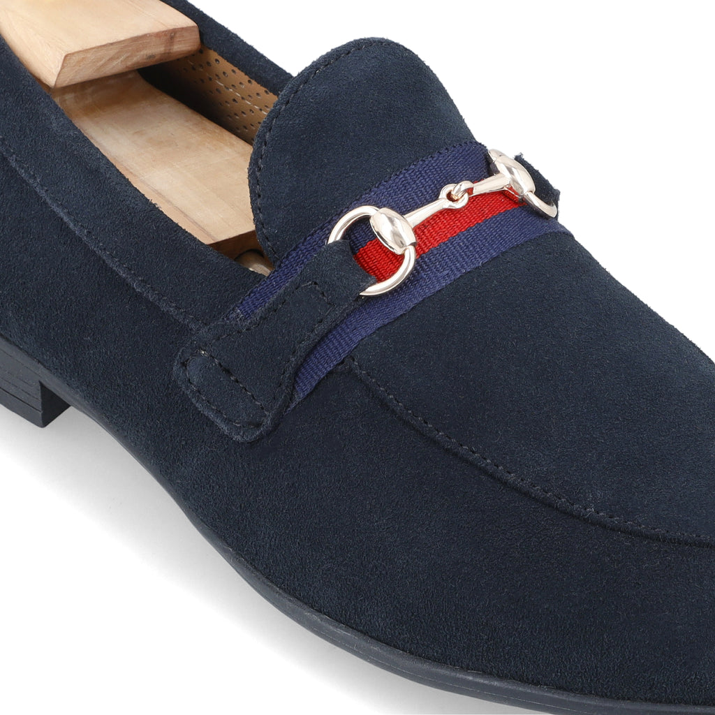 Suede Strapped Loafers - Navy