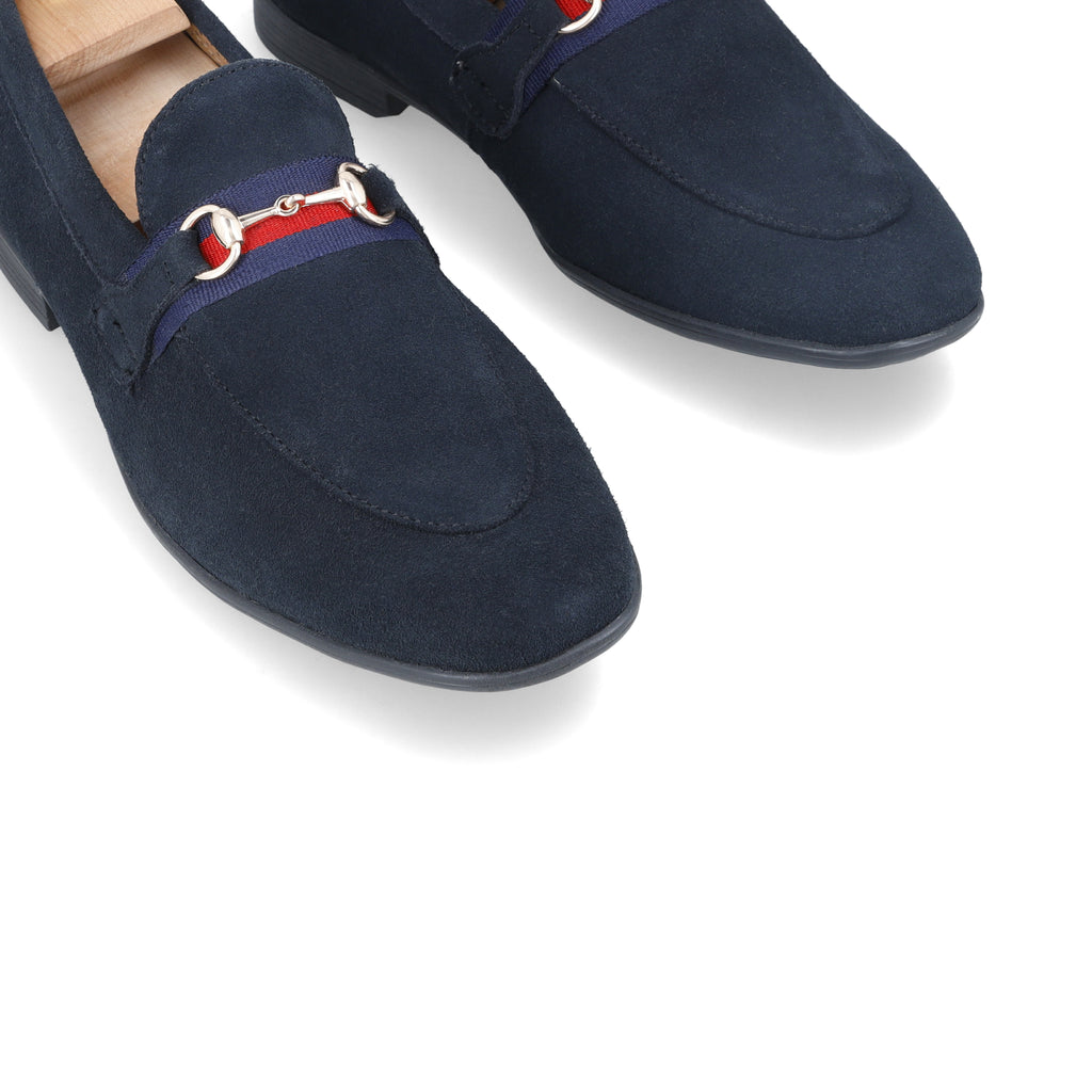 Suede Strapped Loafers - Navy