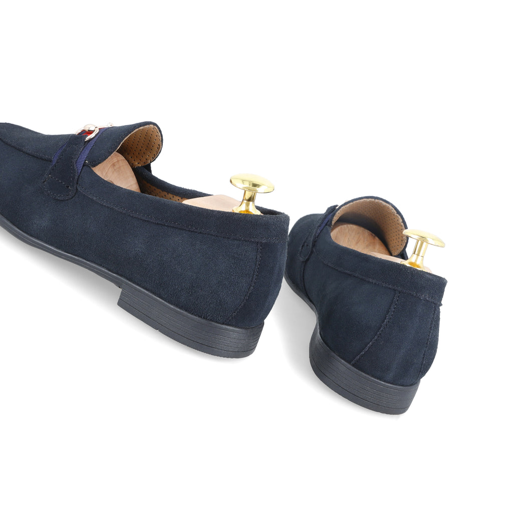 Suede Strapped Loafers - Navy