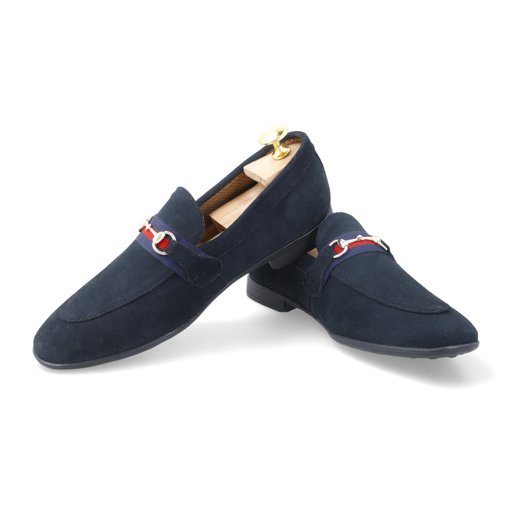 Suede Strapped Loafers - Navy