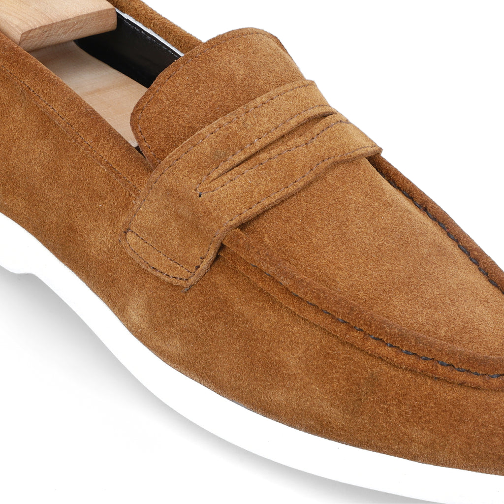 Suede Modern Penny Loafers - Tan