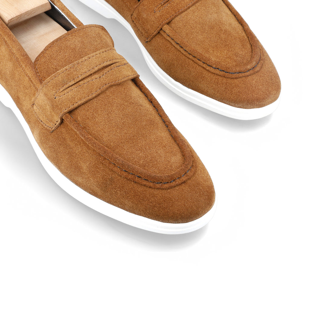 Suede Modern Penny Loafers - Tan