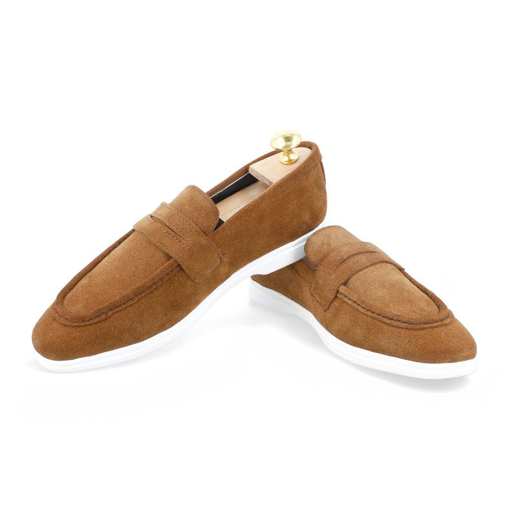 Suede Modern Penny Loafers - Tan