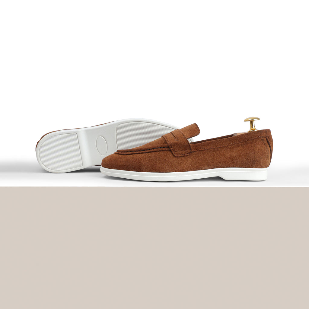 Suede Modern Penny Loafers - Tan