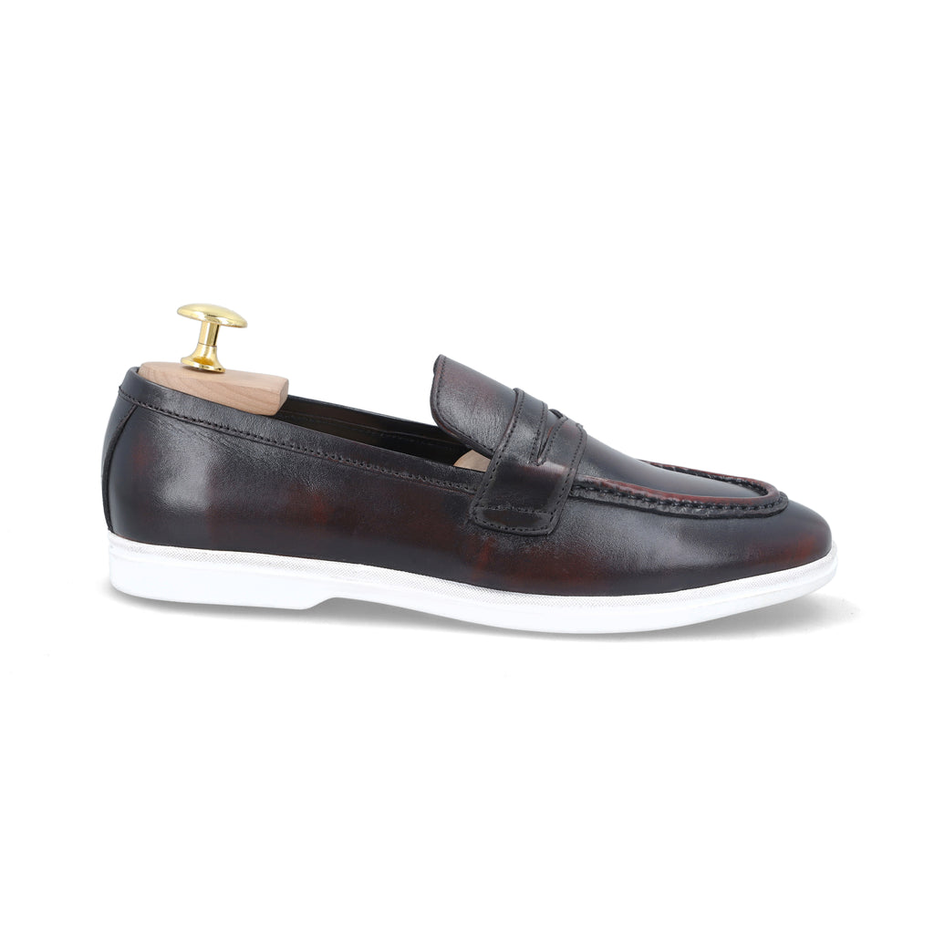 Two Tone Modern Penny Loafers - Maroon