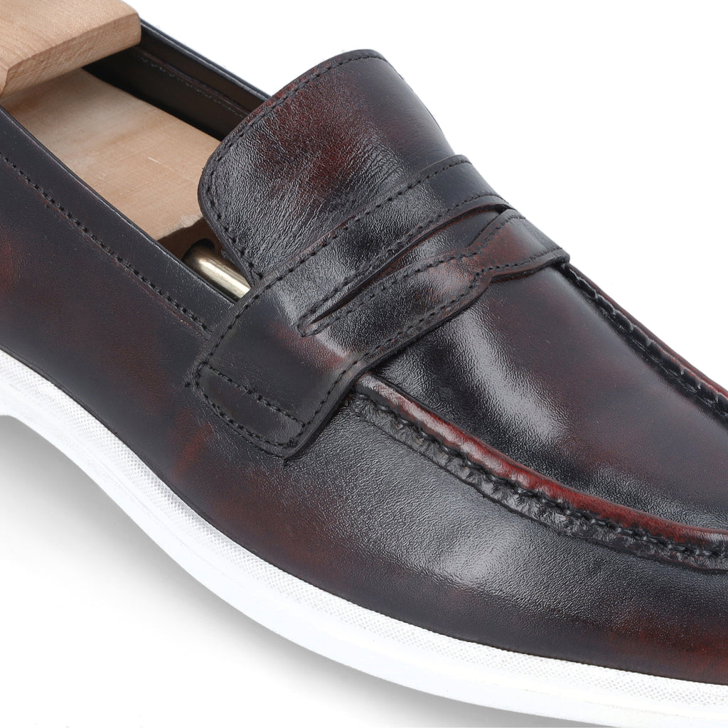 Two Tone Modern Penny Loafers - Maroon