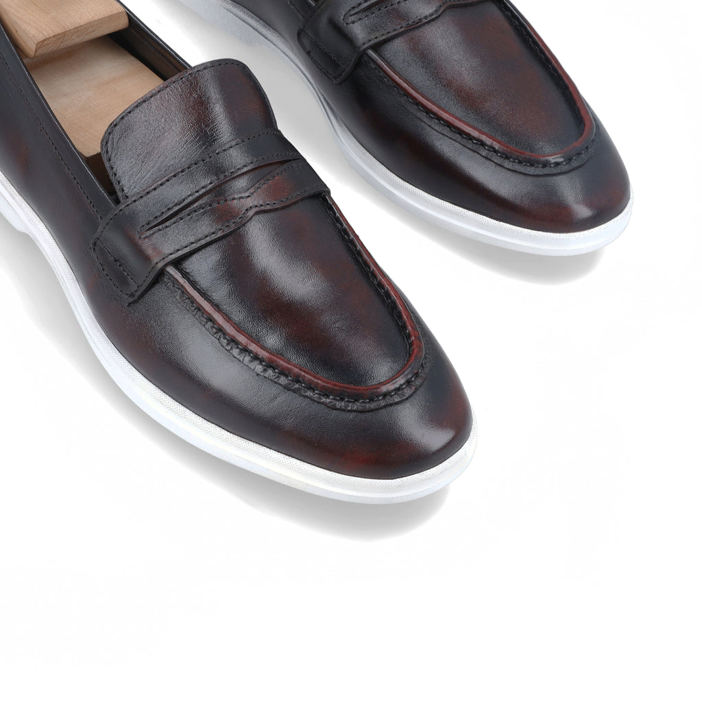 Two Tone Modern Penny Loafers - Maroon