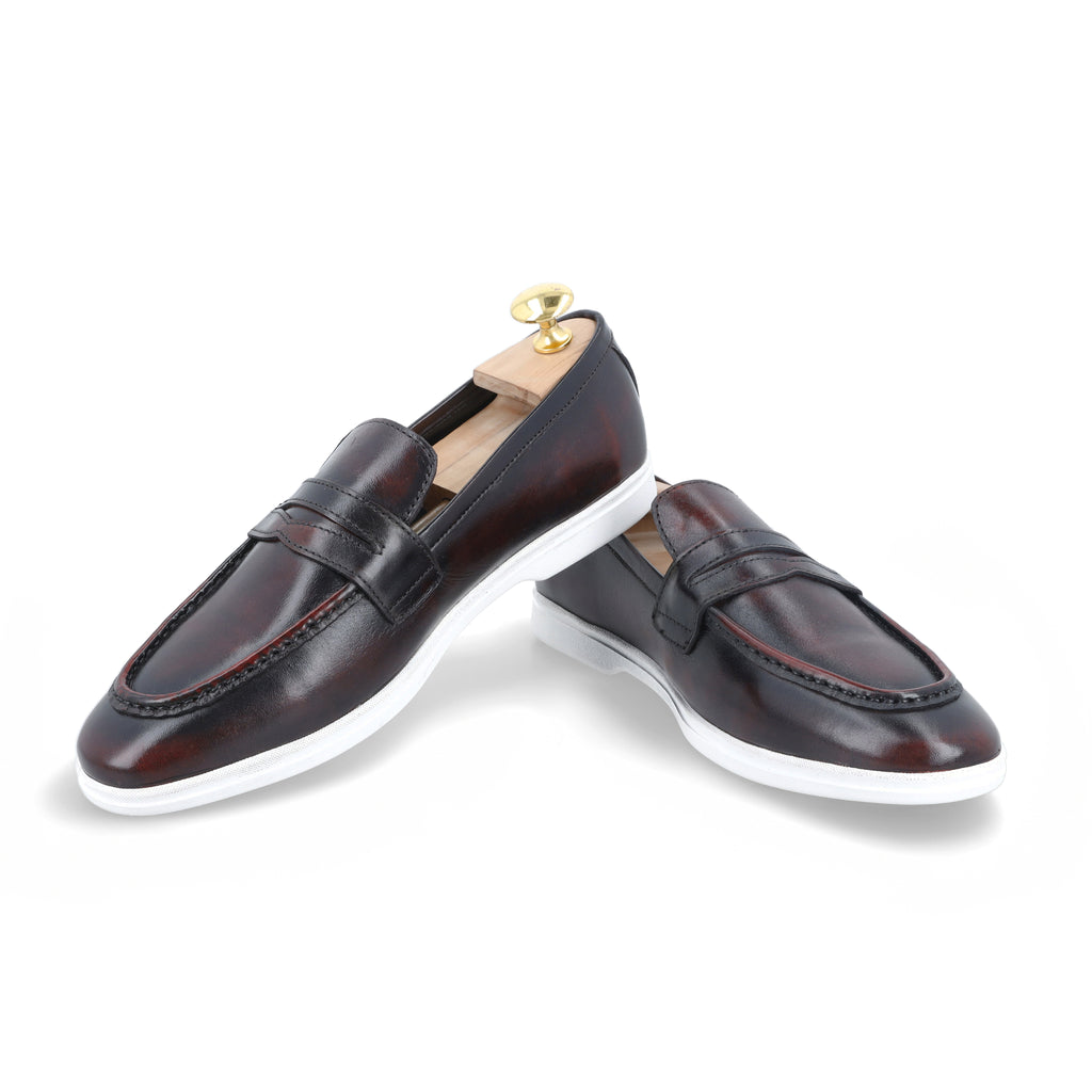 Two Tone Modern Penny Loafers - Maroon