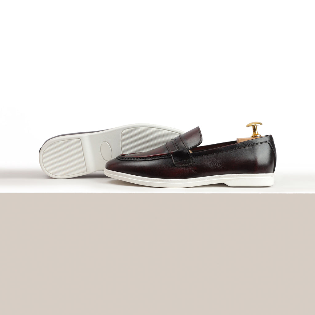 Two Tone Modern Penny Loafers - Maroon