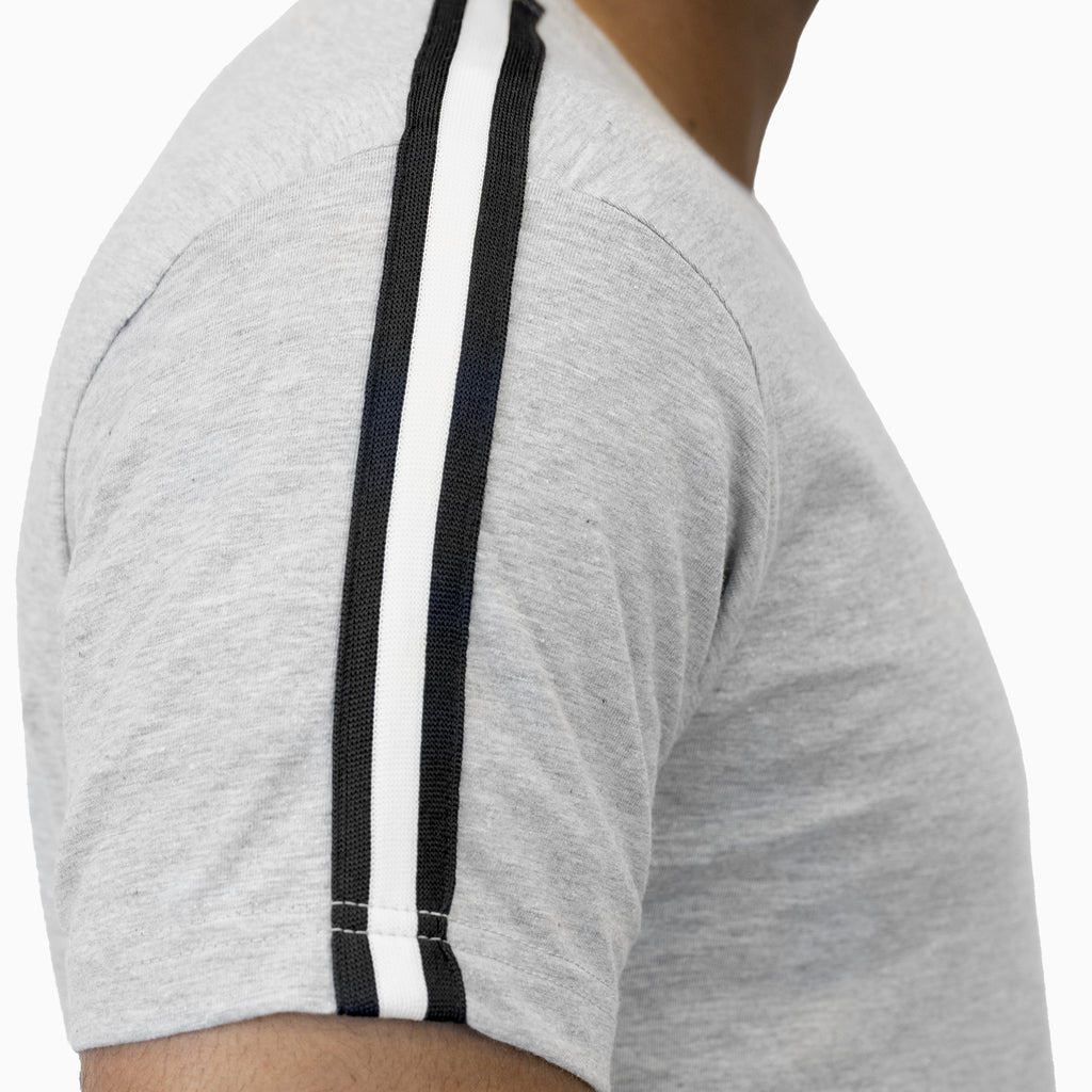 Striped Sleeves Grey V-Neck