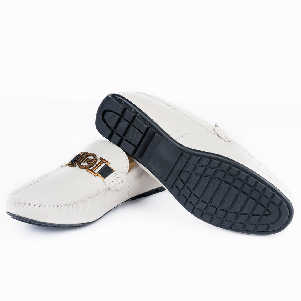 Antique Gold Buckle Moccasin - White