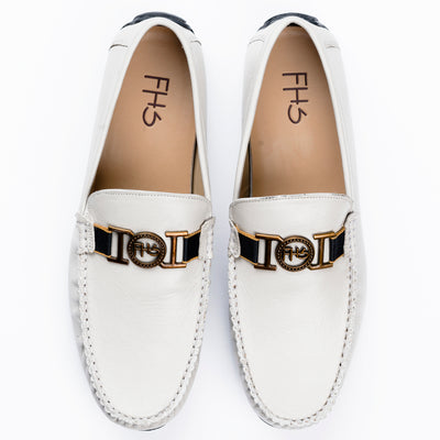 Antique Gold Buckle Moccasin - White