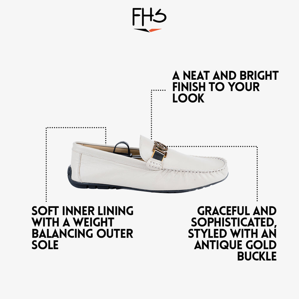 Antique Gold Buckle Moccasin - White