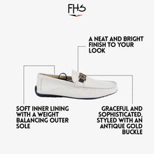 Load image into Gallery viewer, Antique Gold Buckle Moccasin - White