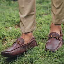 Load image into Gallery viewer, Gold Horse Bit Buckle Moccasin-Bordo
