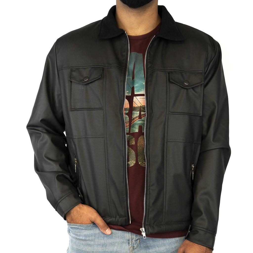 Men's Solid Faux Leather Jacket in Black - Gorur Ghash